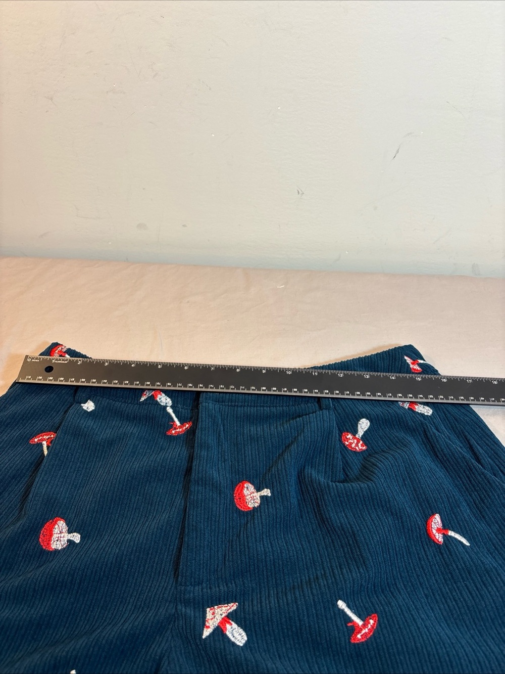 Cider Navy Corduroy Shorts with Red & White Mushroom Embroidery - Picture 9 of 11